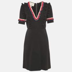 Gucci Black Jersey Ruffled Detail Sheath Dress M