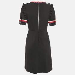 Pre Owned Gucci Black Jersey Ruffled Detail Sheath Dress M