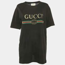 Gucci Black Vintage Logo Print Jersey Distressed T-Shirt S