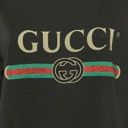 Pre Owned Gucci Black Vintage Logo Print Jersey Distressed T-Shirt S