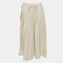 Gucci Beige Cotton Pleated Webbing Drawstring Midi Skirt S
