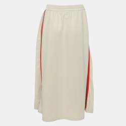 Gucci Beige Cotton Pleated Webbing Drawstring Midi Skirt S