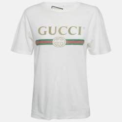 Gucci White Vintage Logo Print Jersey Distressed T-Shirt XXS