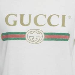 Gucci White Vintage Logo Print Jersey Distressed T-Shirt XXS