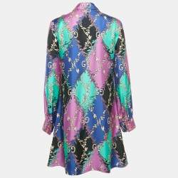 مملوكة مسبقًا فستان قميص حرير رمادي GG باللون الأرجواني غوتشي مقاس متوسط