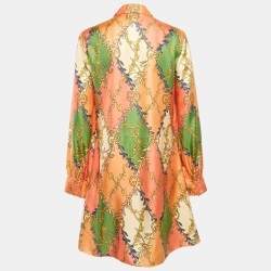 Gucci Orange GG Rhombus Ramage Silk Shirt Dress M