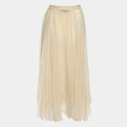 Pre Owned Gucci Beige Silk Pleated Skirt S