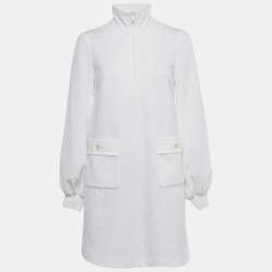 Gucci White Monogram Jersey High Neck Mini Dress XXS