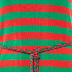 Pre Owned Gucci Green/Red Striped Rib Knit Belted Maxi Dress S