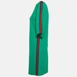 Pre Owned Gucci Green Crepe Web Stripe Trim Detail Mini Dress S