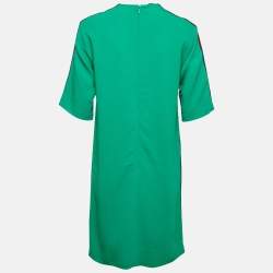 Pre Owned Gucci Green Crepe Web Stripe Trim Detail Mini Dress S