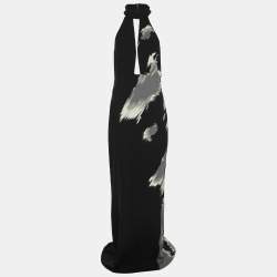 Gucci Black/Grey Silk Halter Dress M