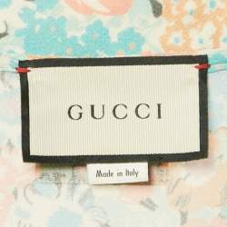 Pre Owned فستان غوتشي x ليبرتي صوفي أزرق مزهر بطبعة زهور بتفاصيل كشكشة متوسط الطول مقاس متوسط (ميديوم)