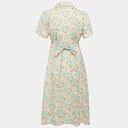 Pre Owned فستان غوتشي x ليبرتي صوفي أزرق مزهر بطبعة زهور بتفاصيل كشكشة متوسط الطول مقاس متوسط (ميديوم)