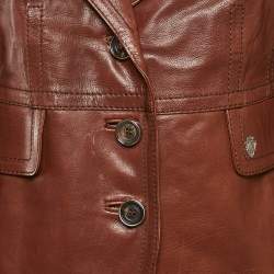 Gucci Brown Leather Button Front Jacket M