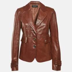Gucci Brown Leather Button Front Jacket M