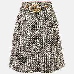 Gucci Black and Gold Wool Lurex Trim GG Logo Detail Skirt L