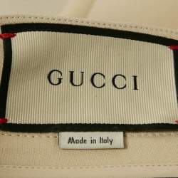 Pre Owned Gucci Light Beige Wool and Silk Tiger Brooch Detail Knee-Length Skirt S