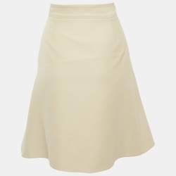 Pre Owned Gucci Light Beige Wool and Silk Tiger Brooch Detail Knee-Length Skirt S