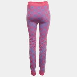 Pre Owned Gucci Pink/Blue GG Jacquard Technical Jersey Leggings M