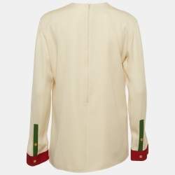 Pre Owned Gucci Cream Silk Long Sleeve Blouse M