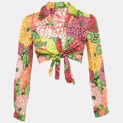 Pre Owned Gucci x Ken Scott Multicolor Floral Print Silk Crop Wrap Top S