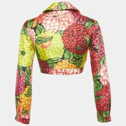 Pre Owned Gucci x Ken Scott Multicolor Floral Print Silk Crop Wrap Top S