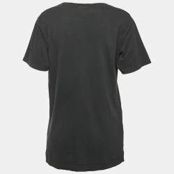 مملوكة مسبقًا تي شيرت غوتشي قطن مطبوع شعار قديم مستهلك أسود مقاس صغير