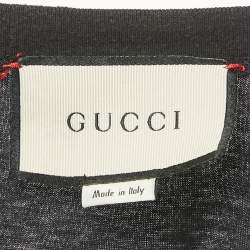 مملوكة مسبقًا تي شيرت غوتشي قطن مطبوع شعار قديم مستهلك أسود مقاس صغير