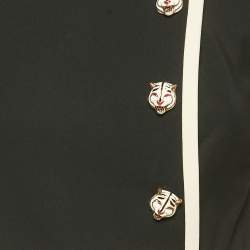 Pre Owned Gucci Black Crepe Contrast Trimmed Tiger Button Detail Crepe Mini Dress S