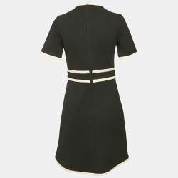 Pre Owned Gucci Black Crepe Contrast Trimmed Tiger Button Detail Crepe Mini Dress S