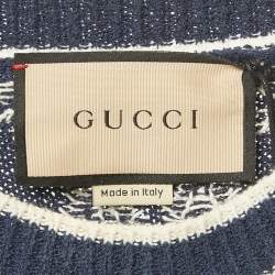 Pre Owned Gucci Navy Blue GG Intarsia Knit Sweater XL 