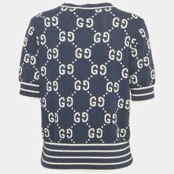 Pre Owned Gucci Navy Blue GG Intarsia Knit Sweater XL 