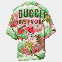 Pre Owned Gucci Green Love Parade Print Crepe Short Half Sleeve Shirt M