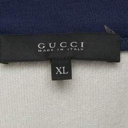 Pre Owned Gucci Navy Blue Side Striped Jersey Zip-Up Jacket XL