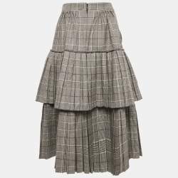 Pre Owned Gucci Monochrome Prince Of Wales Wool Tiered Midi Skirt M