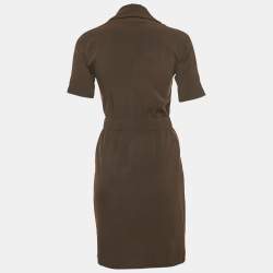 Pre Owned فستان غوتشي رقبة متقاطعة كريب بني داكن قصير جداً مقاس صغير جداً (إكسترا سمول)