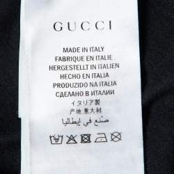 Pre Owned Gucci Black Logo Print Sequined Embellished Collar T-Shirt XS