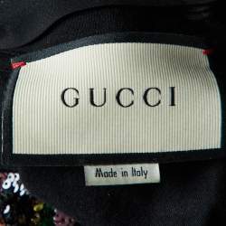 Pre Owned Gucci Black Logo Print Sequined Embellished Collar T-Shirt XS