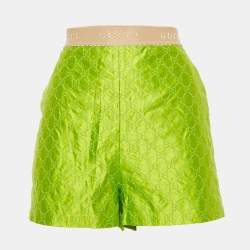Pre Owned Gucci Green Logo Embroidery Silk Short M