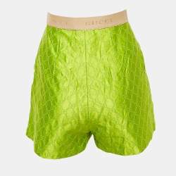Pre Owned Gucci Green Logo Embroidery Silk Short M