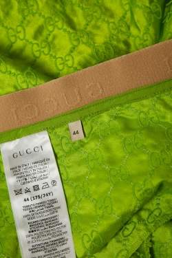 Pre Owned Gucci Green Logo Embroidery Silk Short M