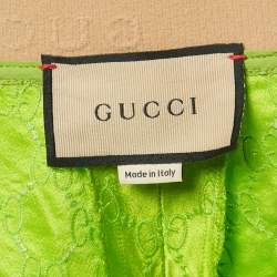 Pre Owned Gucci Green Logo Embroidery Silk Short M