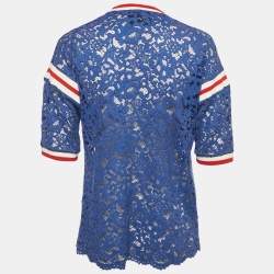 Pre Owned Gucci Blue Butterfly Applique Lace Crewneck T-Shirt L