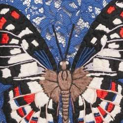 Pre Owned Gucci Blue Butterfly Applique Lace Crewneck T-Shirt L