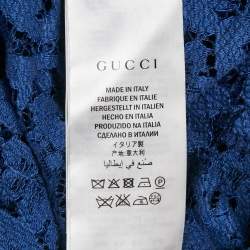 Pre Owned Gucci Blue Butterfly Applique Lace Crewneck T-Shirt L