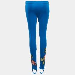 Pre Owned Gucci Blue Floral Applique Jersey Stirrup Trousers XS