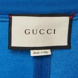 Pre Owned Gucci Blue Floral Applique Jersey Stirrup Trousers XS
