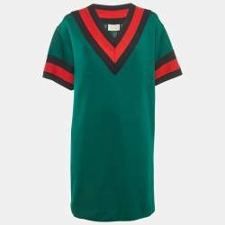Gucci Green Jersey Web Stripe Varsity Mini Dress M
