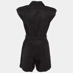 Pre Owned Gucci Black GG Jacquard Faille Belted Playsuit S
